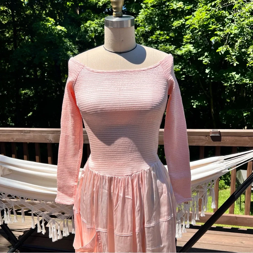 Free People Soft Pink Summer Satin Lucky Love Midi Dress Size X-Small